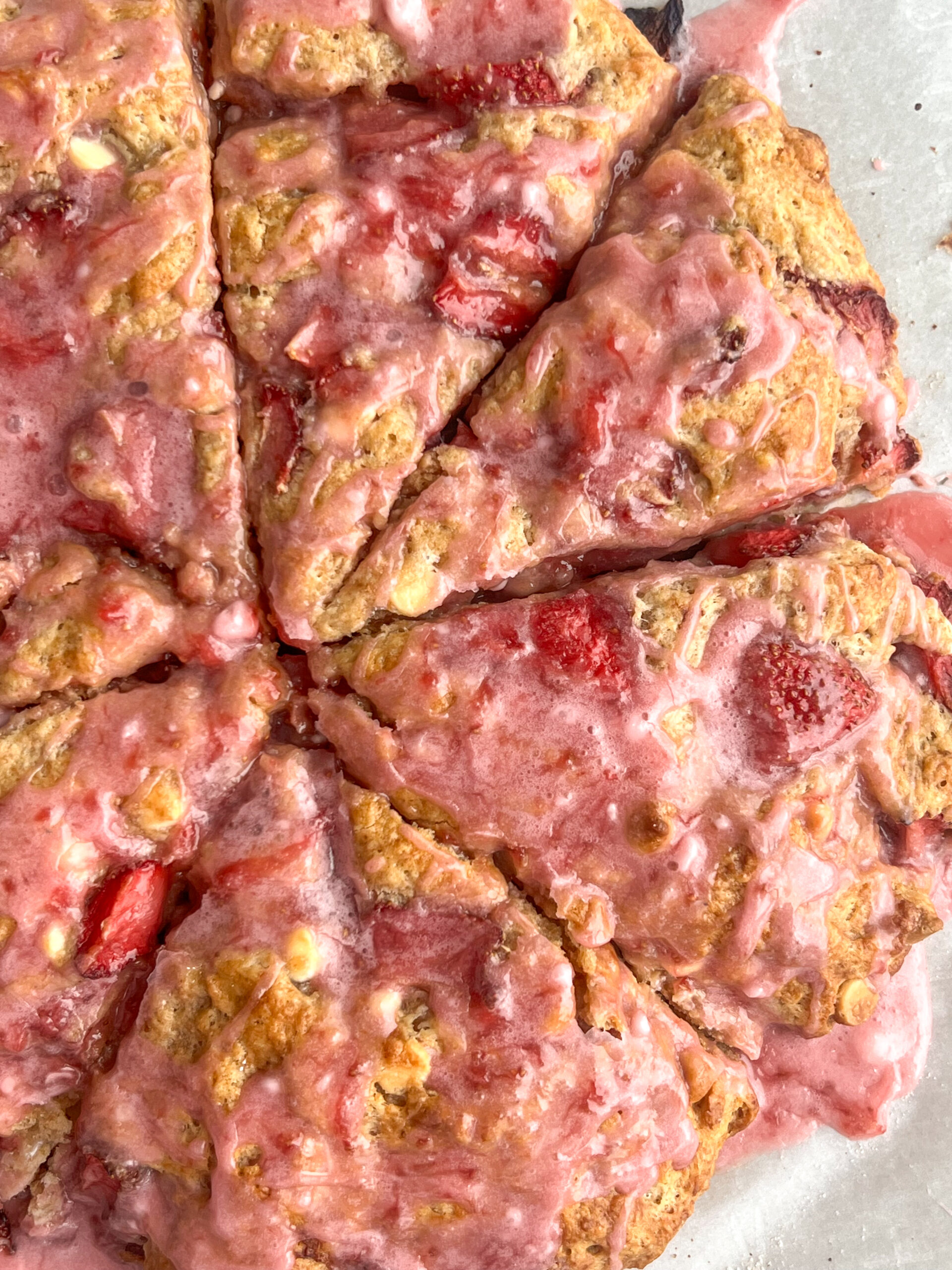 strawberry scones with a pink glaze