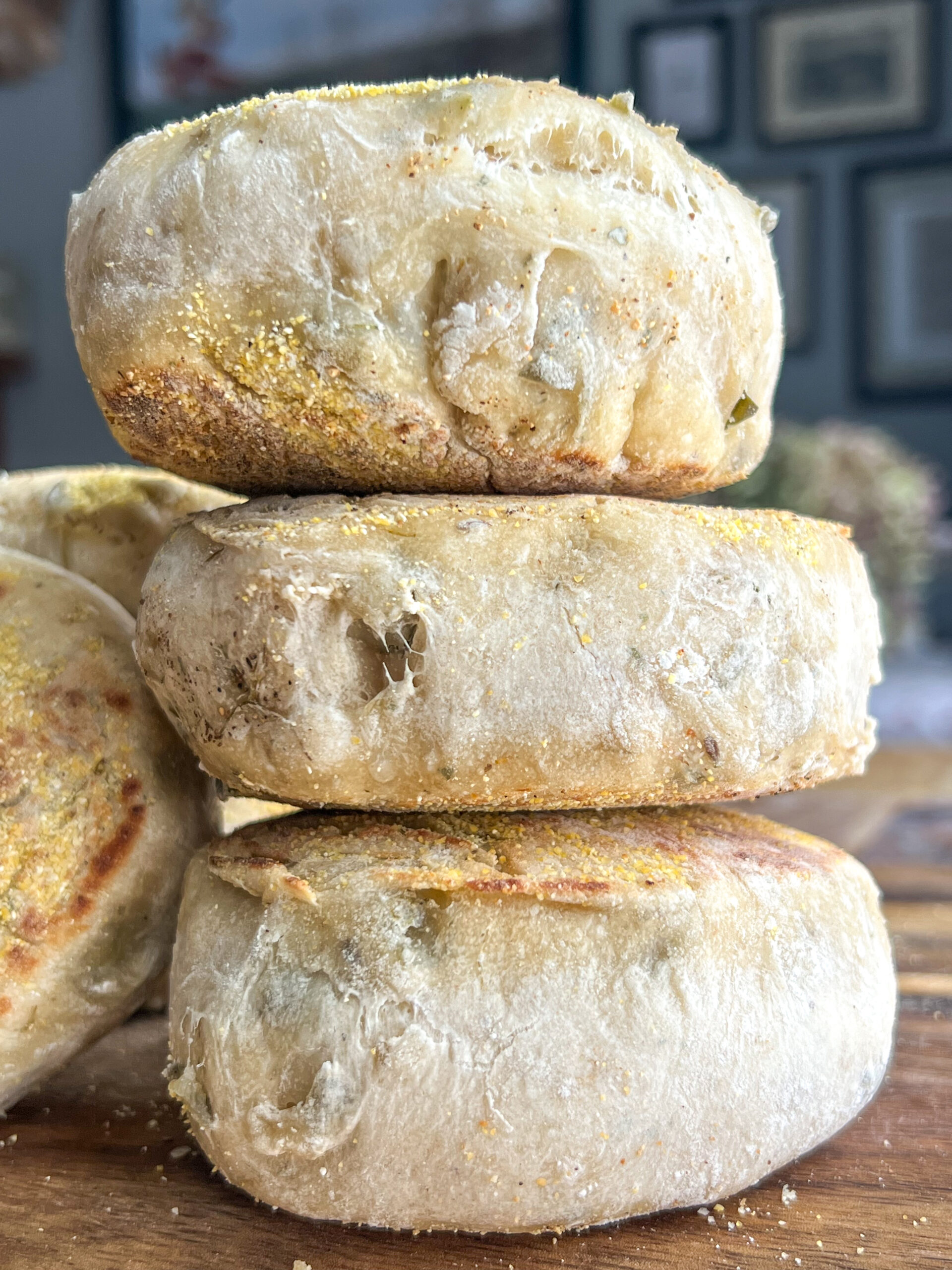 stack of dill pickle ranch english muffins