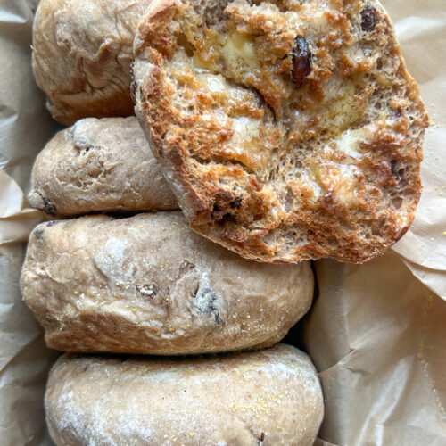 cinnamon raisin english muffins in loaf pan