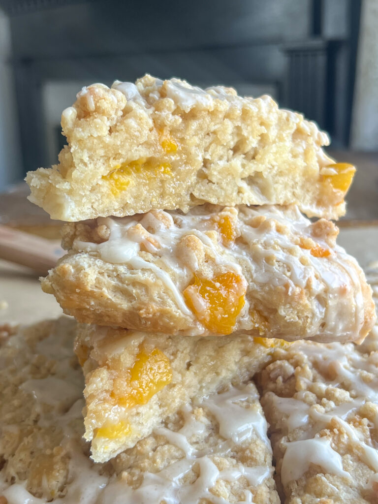 a stack of peach cobber scones