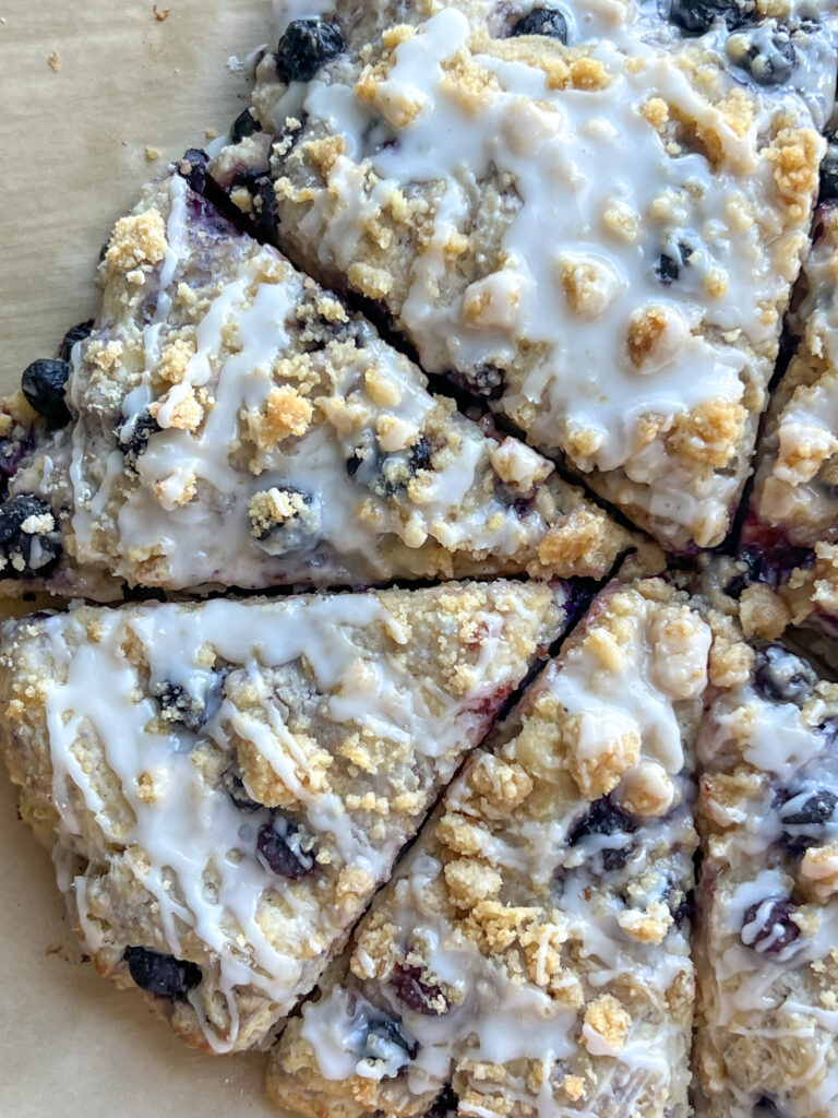 blueberry cobbler scones with a vanilla bean glaze