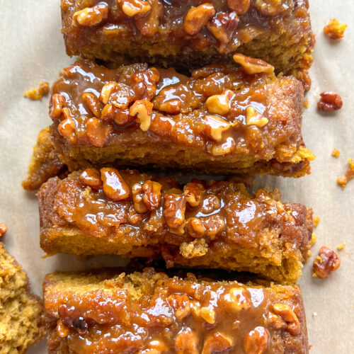 Sticky bun pumpkin bread on parchment paper