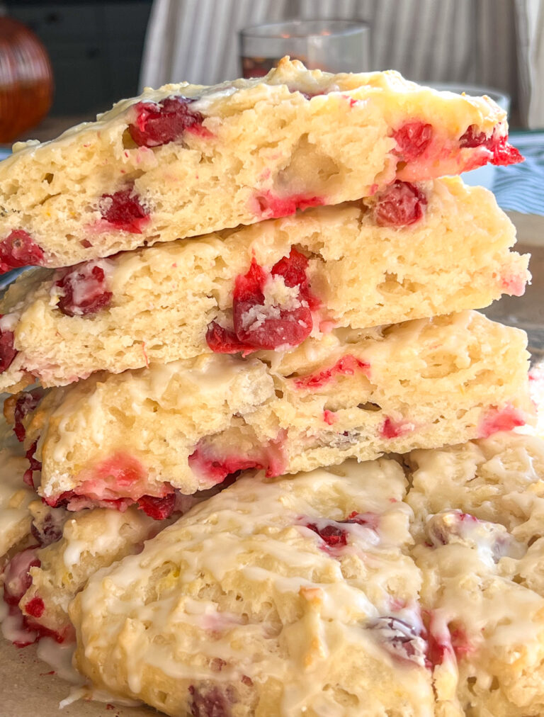 A stack of cranberry orange buttermilk scones