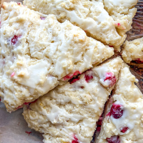 Cranberry Orange Buttermilk Scones on baking sheet