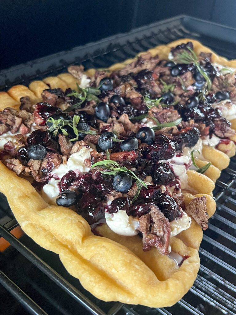 Smoked Duck Flatbread with Blueberry Balsamic Glaze