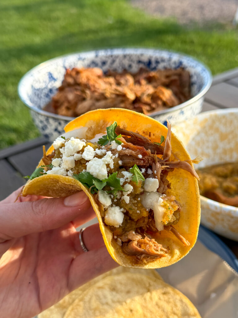 “Lake Day Tacos” Beer Braised Pork Tacos with Grilled Peach Salsa