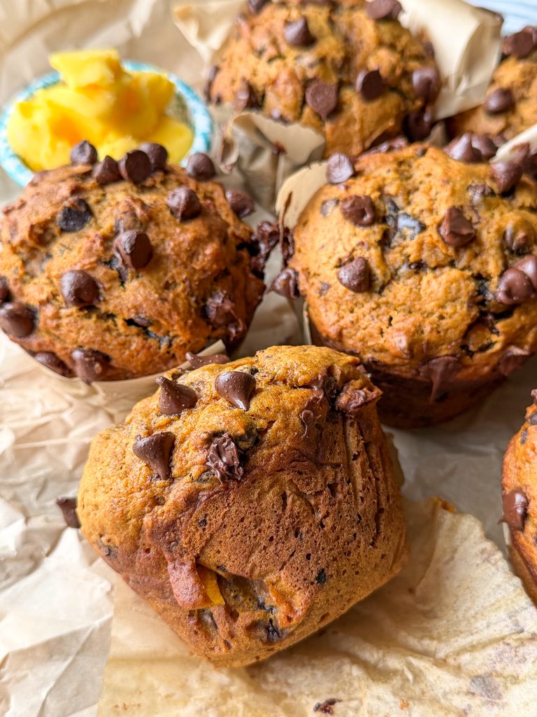 Bakery Style Brown Butter Pumpkin Chocolate Chip Muffins